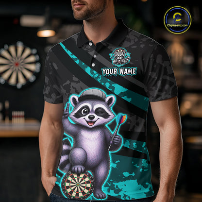 Custom Turquoise Raccoon Darts Shirt for Men Darts Team Jerseys Dart Uniform Polo & 1/4 Zip NNT326