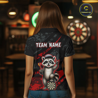 Custom Red Raccoon Darts Shirt for Women Darts Team Jerseys Dart Uniform Polo & 1/4 Zip NNT326