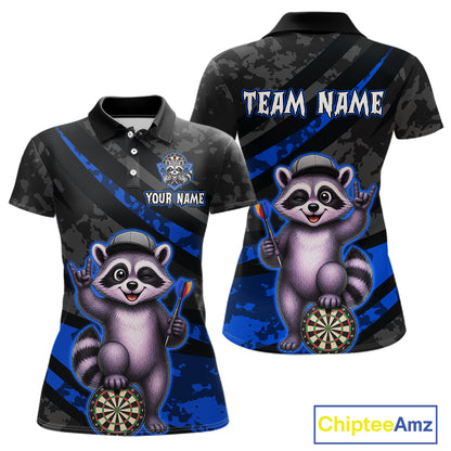 Custom Blue Raccoon Darts Shirt for Women Darts Team Jerseys Dart Uniform Polo & 1/4 Zip NNT326