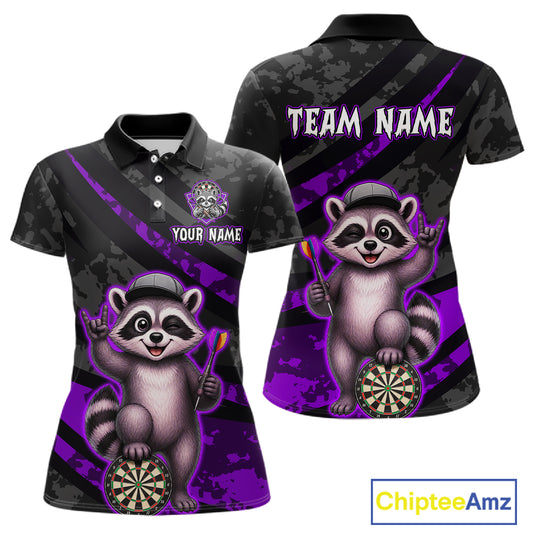 Custom Purple Raccoon Darts Shirt for Women Darts Team Jerseys Dart Uniform Polo & 1/4 Zip NNT326