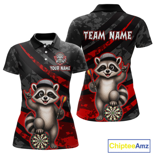 Custom Red Raccoon Darts Shirt for Women Darts Team Jerseys Dart Uniform Polo & 1/4 Zip NNT326