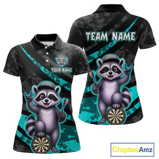 Custom Turquoise Raccoon Darts Shirt for Women Darts Team Jerseys Dart Uniform Polo & 1/4 Zip NNT326