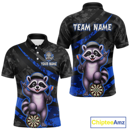 Custom Blue Raccoon Darts Shirt for Men Darts Team Jerseys Dart Uniform Polo & 1/4 Zip NNT326