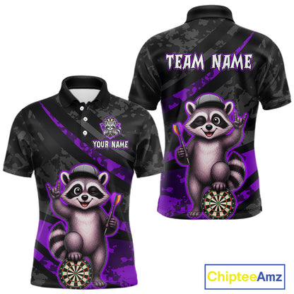 Custom Purple Raccoon Darts Shirt for Men Darts Team Jerseys Dart Uniform Polo & 1/4 Zip NNT326