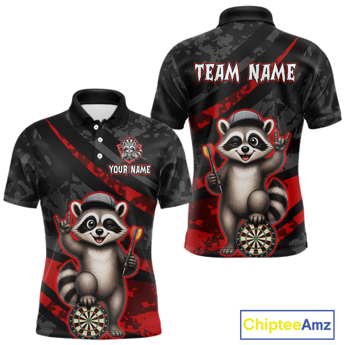 Custom Red Raccoon Darts Shirt for Men Darts Team Jerseys Dart Uniform Polo & 1/4 Zip NNT326
