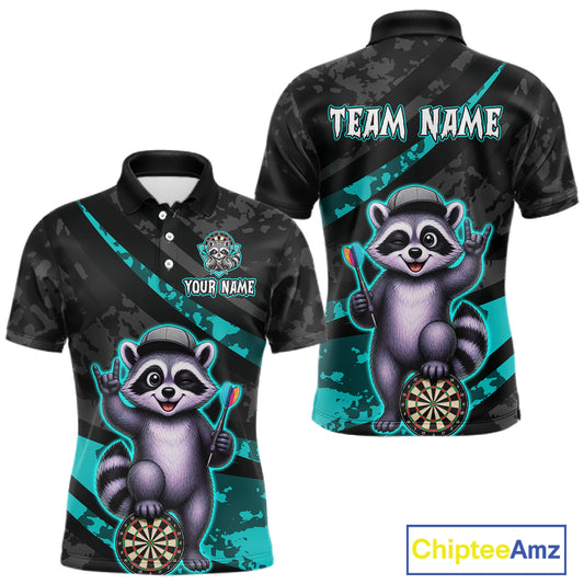 Custom Turquoise Raccoon Darts Shirt for Men Darts Team Jerseys Dart Uniform Polo & 1/4 Zip NNT326