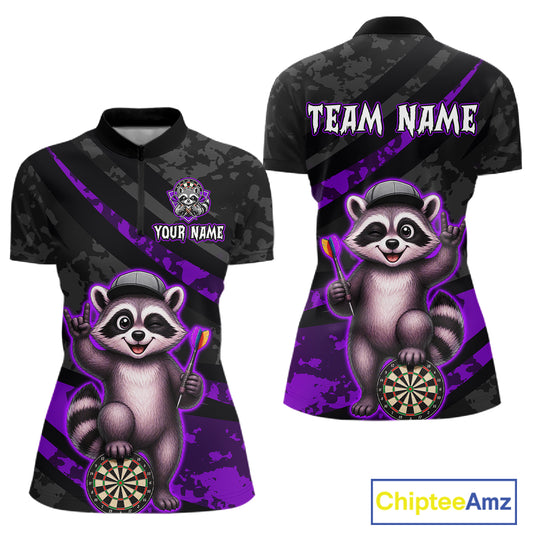 Custom Purple Raccoon Darts Shirt for Women Darts Team Jerseys Dart Uniform Polo & 1/4 Zip NNT326