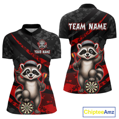 Custom Red Raccoon Darts Shirt for Women Darts Team Jerseys Dart Uniform Polo & 1/4 Zip NNT326
