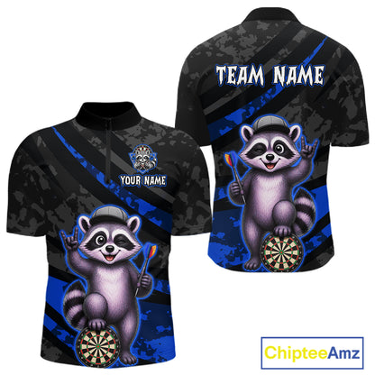 Custom Blue Raccoon Darts Shirt for Men Darts Team Jerseys Dart Uniform Polo & 1/4 Zip NNT326