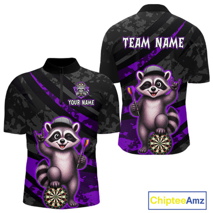 Custom Purple Raccoon Darts Shirt for Men Darts Team Jerseys Dart Uniform Polo & 1/4 Zip NNT326