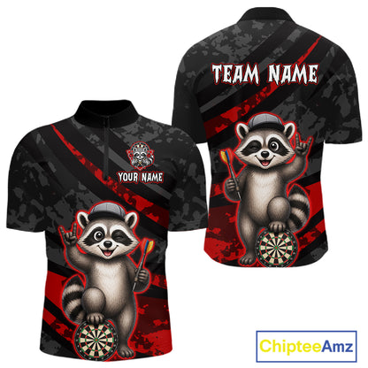 Custom Red Raccoon Darts Shirt for Men Darts Team Jerseys Dart Uniform Polo & 1/4 Zip NNT326