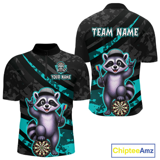 Custom Turquoise Raccoon Darts Shirt for Men Darts Team Jerseys Dart Uniform Polo & 1/4 Zip NNT326