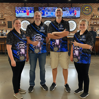 Custom Blue Raccoon Darts Shirt for Men Darts Team Jerseys Dart Uniform Polo & 1/4 Zip NNT326