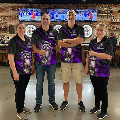 Custom Purple Raccoon Darts Shirt for Men Darts Team Jerseys Dart Uniform Polo & 1/4 Zip NNT326