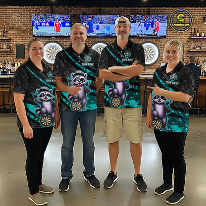 Custom Turquoise Raccoon Darts Shirt for Men Darts Team Jerseys Dart Uniform Polo & 1/4 Zip NNT326