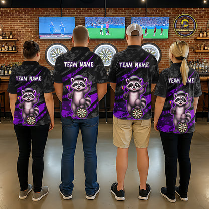 Custom Purple Raccoon Darts Shirt for Men Darts Team Jerseys Dart Uniform Polo & 1/4 Zip NNT326