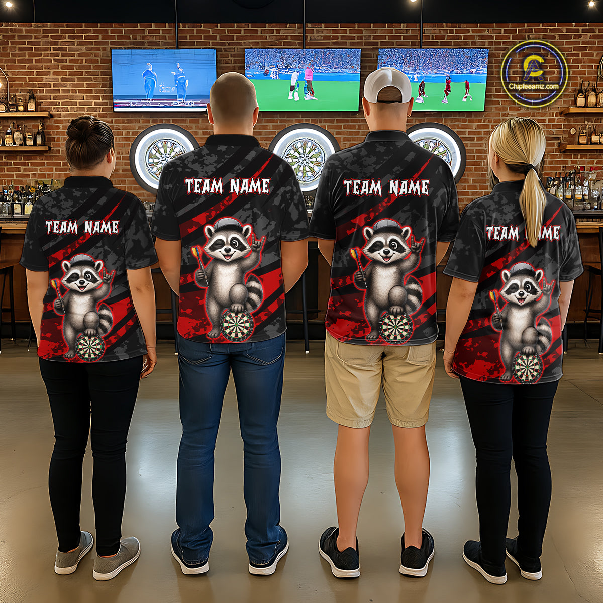 Custom Red Raccoon Darts Shirt for Women Darts Team Jerseys Dart Uniform Polo & 1/4 Zip NNT326
