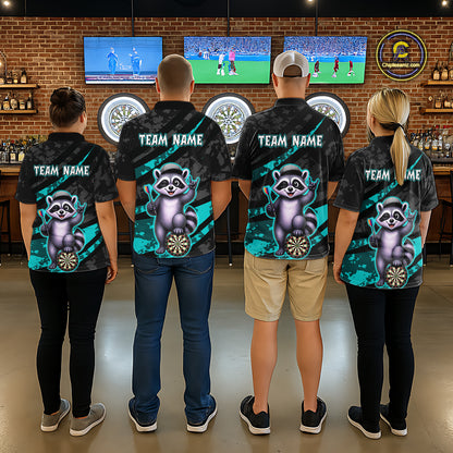 Custom Turquoise Raccoon Darts Shirt for Men Darts Team Jerseys Dart Uniform Polo & 1/4 Zip NNT326