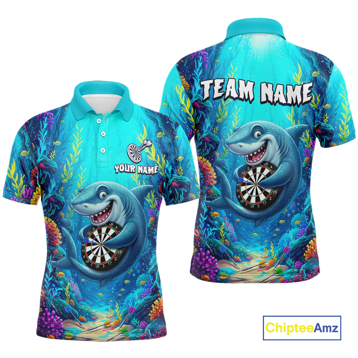 Custom Funny Shark Darts Shirt for Men Darts Team Jerseys Dart Uniform Polo & 1/4 Zip NNT327