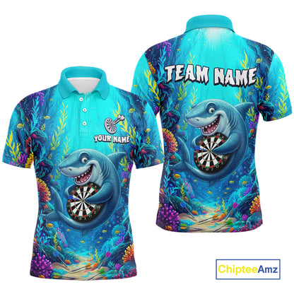 Custom Funny Shark Darts Shirt for Men Darts Team Jerseys Dart Uniform Polo & 1/4 Zip NNT327