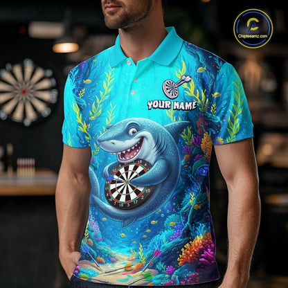 Custom Funny Shark Darts Shirt for Men Darts Team Jerseys Dart Uniform Polo & 1/4 Zip NNT327