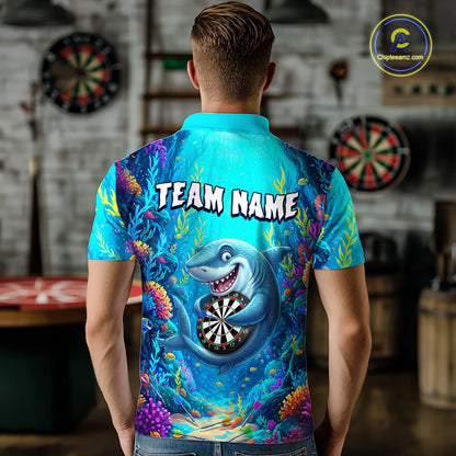 Custom Funny Shark Darts Shirt for Men Darts Team Jerseys Dart Uniform Polo & 1/4 Zip NNT327