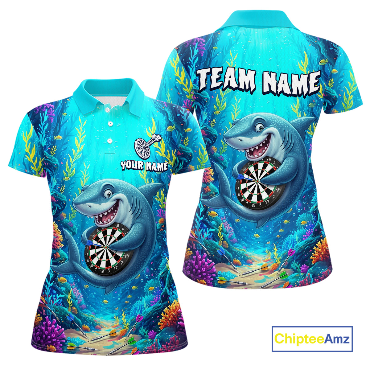 Custom Funny Shark Darts Shirt for Women Darts Team Jerseys Dart Uniform Polo & 1/4 Zip NNT327