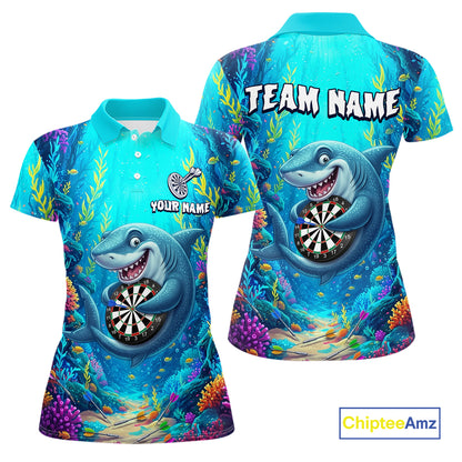 Custom Funny Shark Darts Shirt for Women Darts Team Jerseys Dart Uniform Polo & 1/4 Zip NNT327
