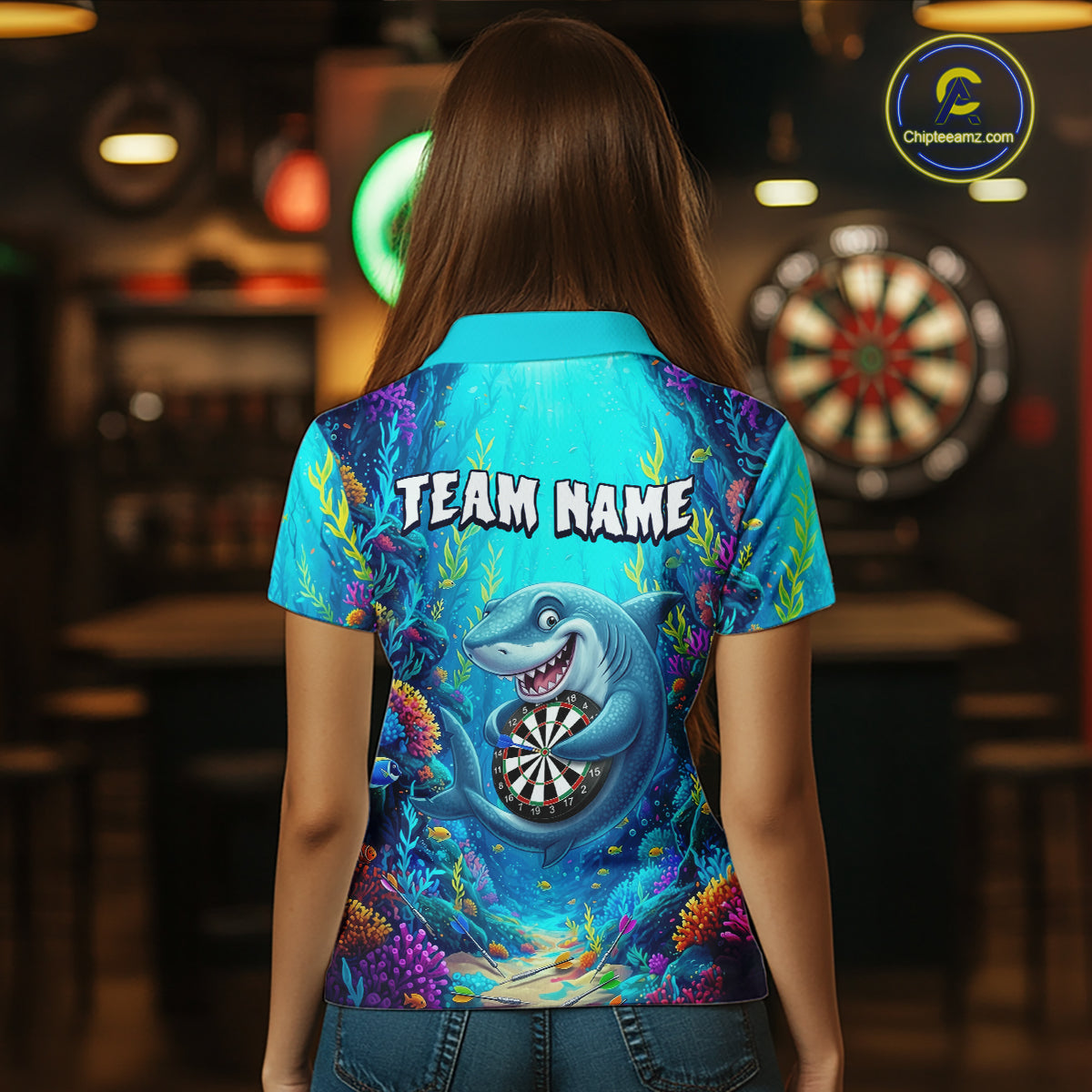Custom Funny Shark Darts Shirt for Women Darts Team Jerseys Dart Uniform Polo & 1/4 Zip NNT327