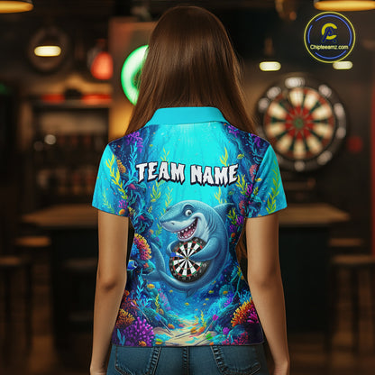 Custom Funny Shark Darts Shirt for Women Darts Team Jerseys Dart Uniform Polo & 1/4 Zip NNT327