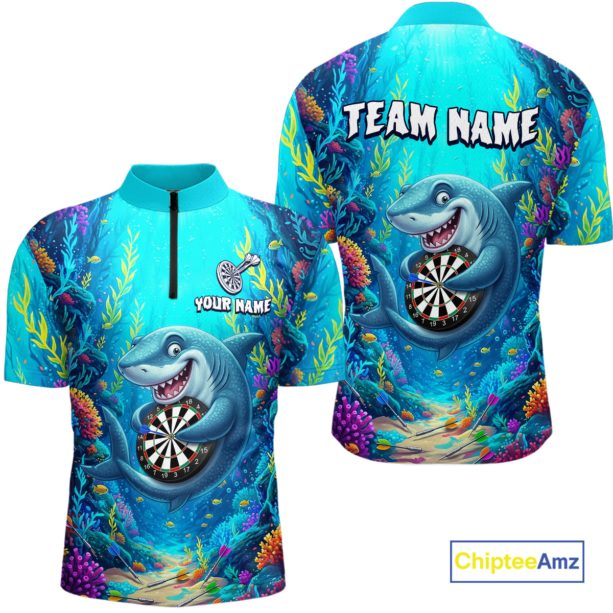 Custom Funny Shark Darts Shirt for Men Darts Team Jerseys Dart Uniform Polo & 1/4 Zip NNT327