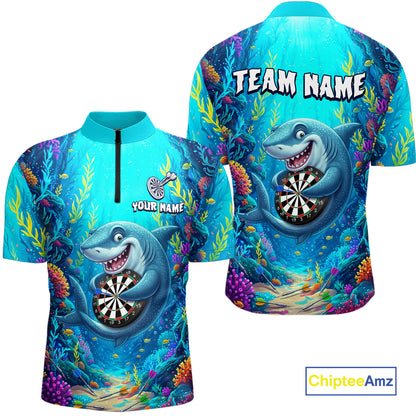 Custom Funny Shark Darts Shirt for Men Darts Team Jerseys Dart Uniform Polo & 1/4 Zip NNT327