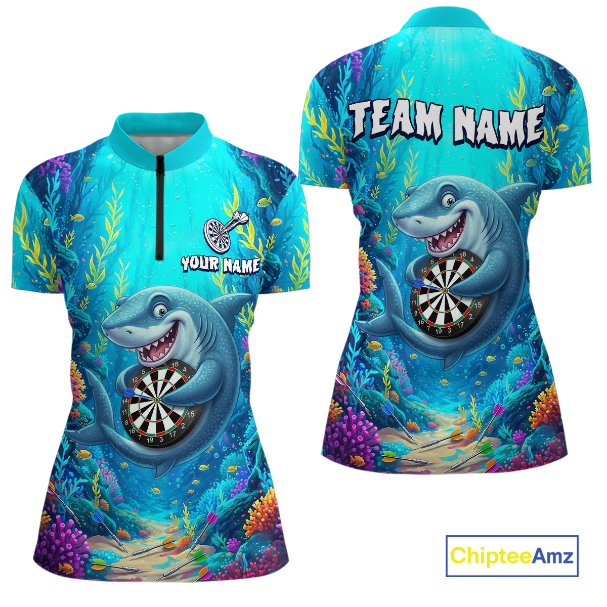 Custom Funny Shark Darts Shirt for Women Darts Team Jerseys Dart Uniform Polo & 1/4 Zip NNT327