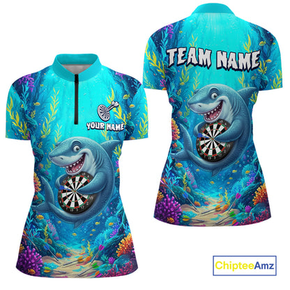Custom Funny Shark Darts Shirt for Women Darts Team Jerseys Dart Uniform Polo & 1/4 Zip NNT327