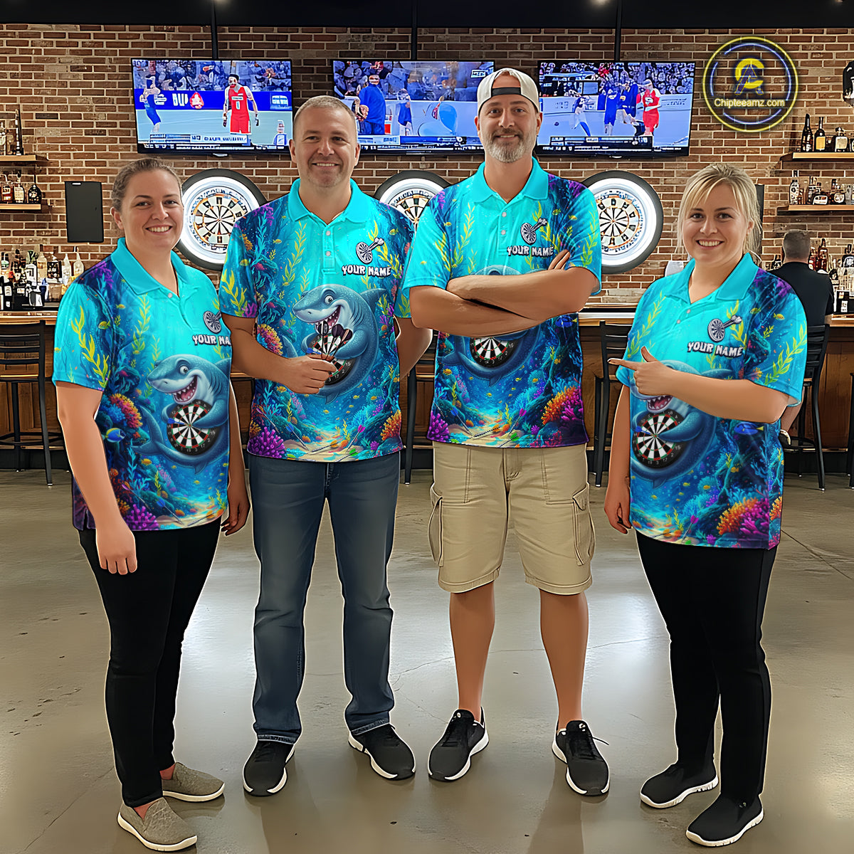 Custom Funny Shark Darts Shirt for Women Darts Team Jerseys Dart Uniform Polo & 1/4 Zip NNT327