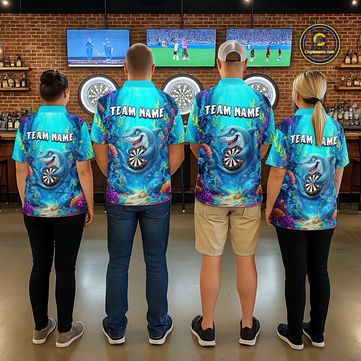 Custom Funny Shark Darts Shirt for Women Darts Team Jerseys Dart Uniform Polo & 1/4 Zip NNT327