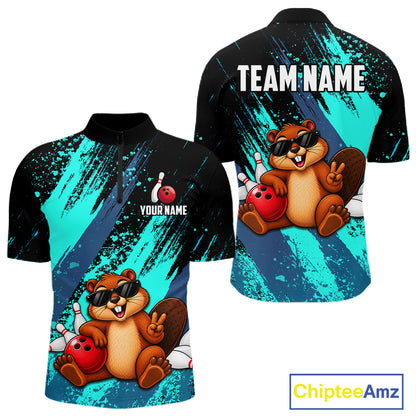 Custom Turquoise Funny Beaver Bowling Team Jersey Bowling Shirts for Men Bowling League HNT662