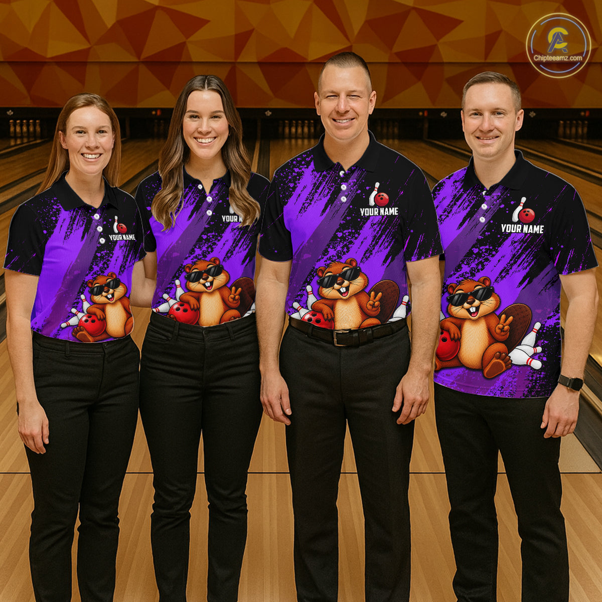 Custom Purple Funny Beaver Bowling Team Jersey Bowling Shirts for Women Bowling League HNT662