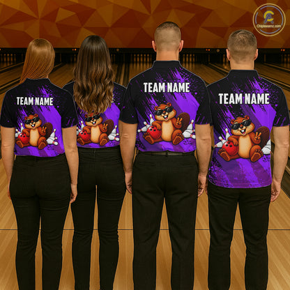 Custom Purple Funny Beaver Bowling Team Jersey Bowling Shirts for Women Bowling League HNT662