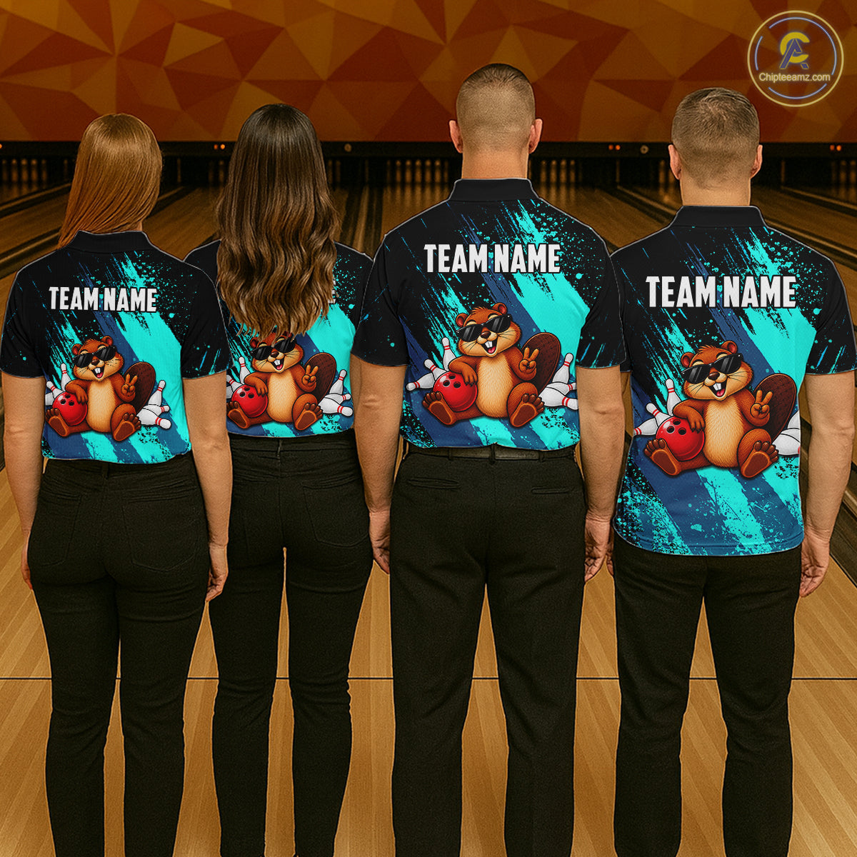 Custom Turquoise Funny Beaver Bowling Team Jersey Bowling Shirts for Women Bowling League HNT662