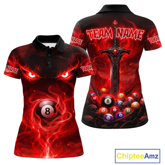 Custom Red Fire Demon Eyes 8 Ball Billiard Shirt for Women Billiard Team Jersey Billiard Outfit NNT196