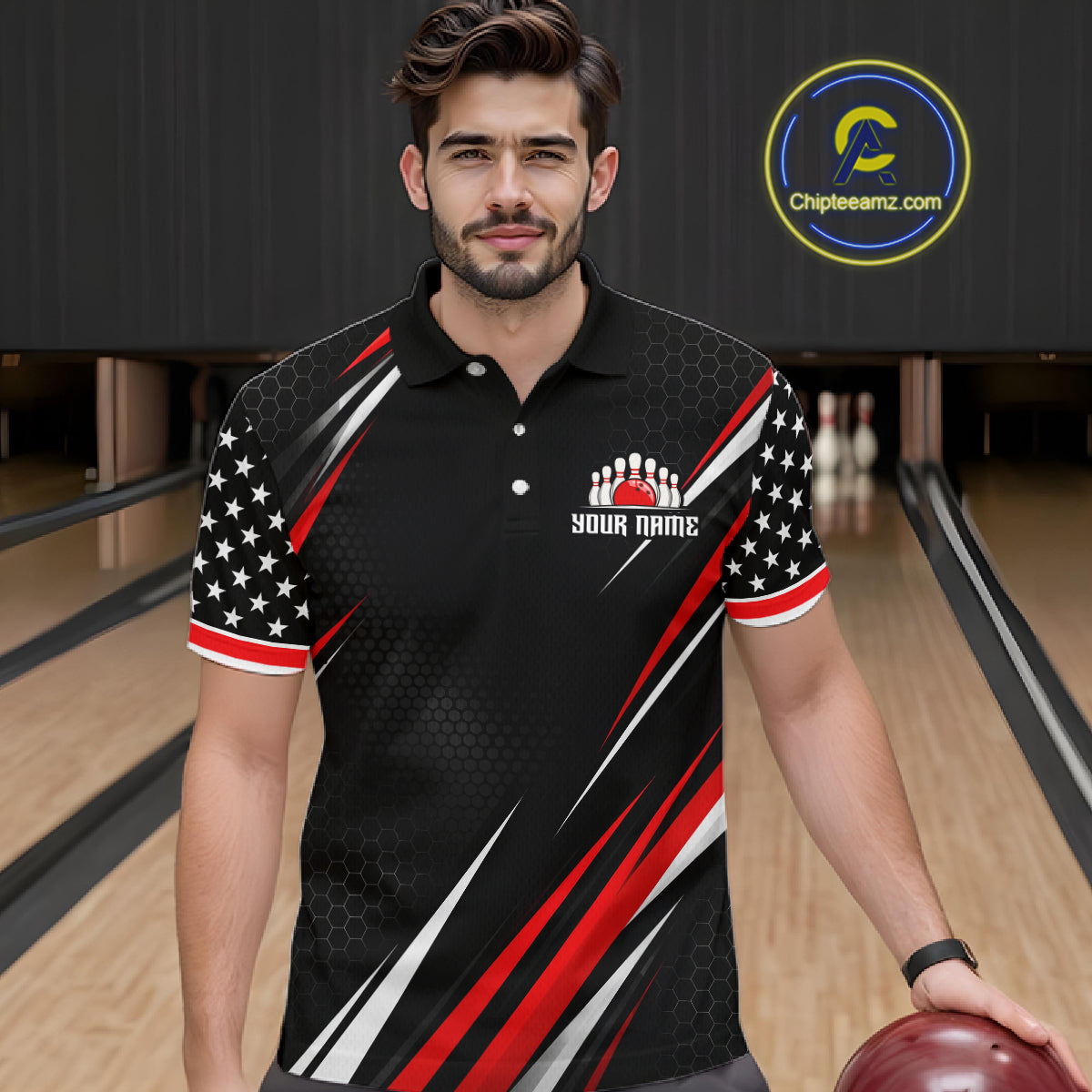 Custom Black Red Bowling Jersey for Men Bowling Polo & 1/4 Zip Bowling Team Shirt HNT594