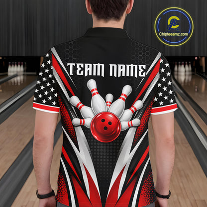 Custom Black Red Bowling Jersey for Men Bowling Polo & 1/4 Zip Bowling Team Shirt HNT594