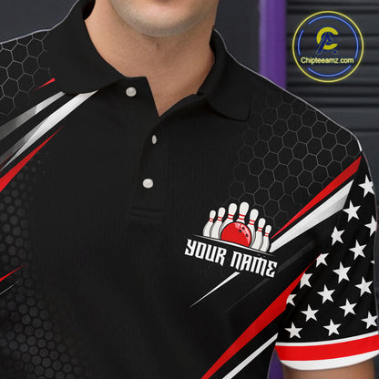 Custom Black Red Bowling Jersey for Men Bowling Polo & 1/4 Zip Bowling Team Shirt HNT594