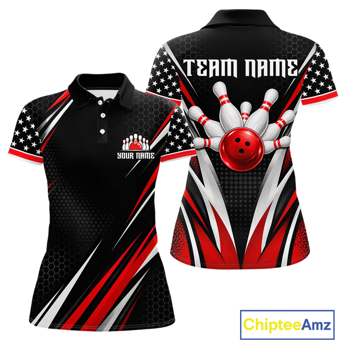 Custom Black Red Bowling Jersey for Women Bowling Polo & 1/4 Zip Bowling Team Shirt HNT594