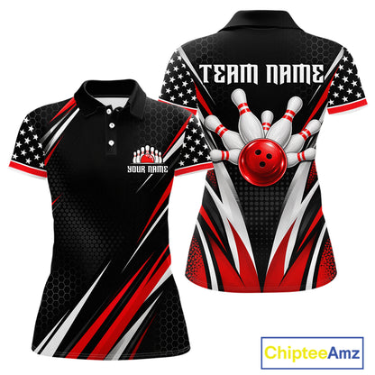 Custom Black Red Bowling Jersey for Women Bowling Polo & 1/4 Zip Bowling Team Shirt HNT594