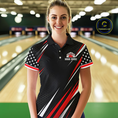Custom Black Red Bowling Jersey for Women Bowling Polo & 1/4 Zip Bowling Team Shirt HNT594
