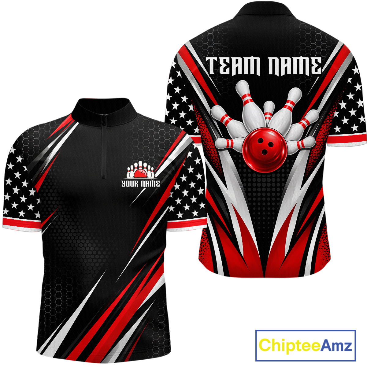 Custom Black Red Bowling Jersey for Men Bowling Polo & 1/4 Zip Bowling Team Shirt HNT594