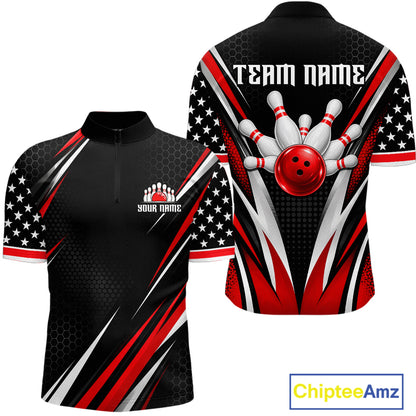 Custom Black Red Bowling Jersey for Men Bowling Polo & 1/4 Zip Bowling Team Shirt HNT594