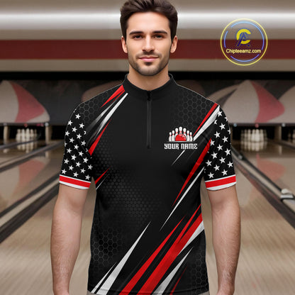 Custom Black Red Bowling Jersey for Men Bowling Polo & 1/4 Zip Bowling Team Shirt HNT594